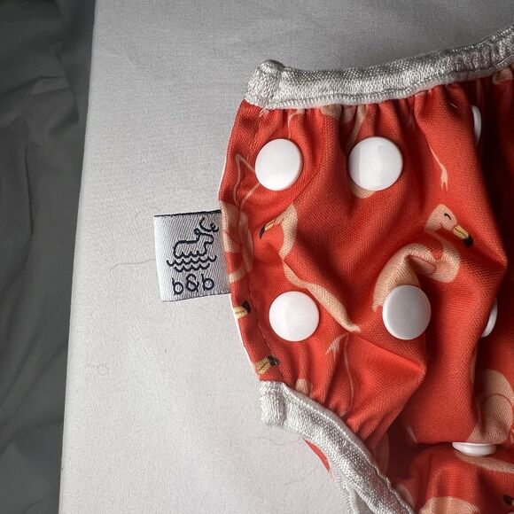 Beau & Belle Nageuret Girls Reusable Swim Diaper,  Red W Flamingos, Size 0-36M - Picture 3 of 7